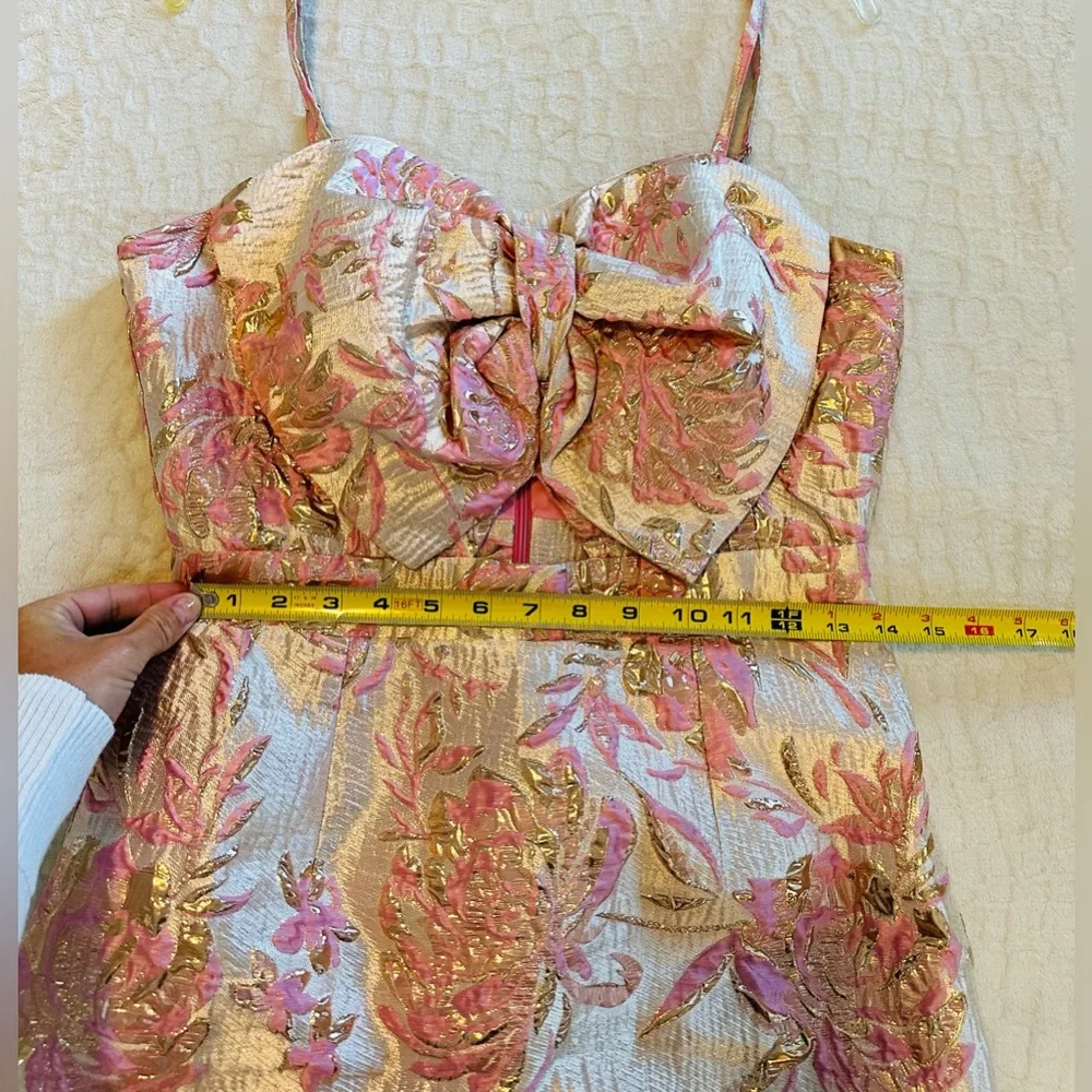 NWOT Aura Women’s Rose Gold and Pink Textured Exaggerated Bow mini dress